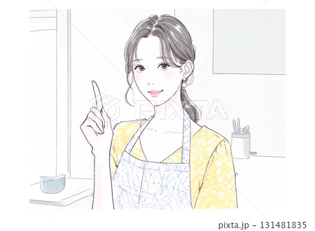 水彩画・手描き風のエプロンを着た女性・女の子のイラスト素材 水彩画・手描き風のエプロンを着た女性・女の子のイラスト素材 131481835