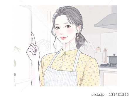 水彩画・手描き風のエプロンを着た女性・女の子のイラスト素材 131481836