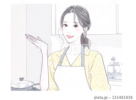 水彩画・手描き風のエプロンを着た女性・女の子のイラスト素材 水彩画・手描き風のエプロンを着た女性・女の子のイラスト素材 131481838