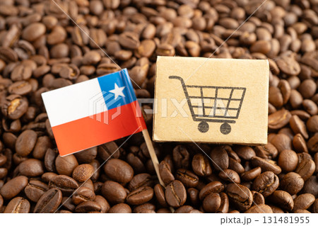 Chile flag on coffee bean, import export trade online commerce concept. 131481955