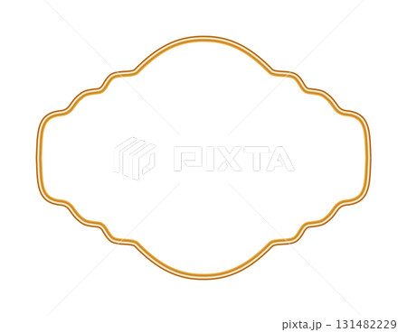 Shiny golden luxury 3d frame. Realistic oriental window, stamp, arabesque ornamental border, magic portal, seal. Indian decorative element. Vector illustration for certificate, stamp, vignette 131482229