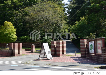 山梨県　山中湖グリーンパーク（山中湖文学の森公園）の正門と深緑 131482238