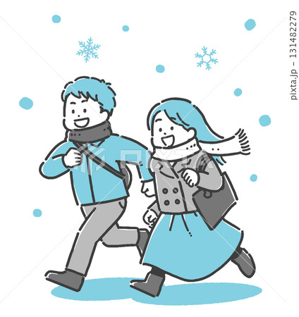 雪の中お出かけする若い男女のイラスト 131482279