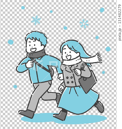 雪の中お出かけする若い男女のイラスト 131482279