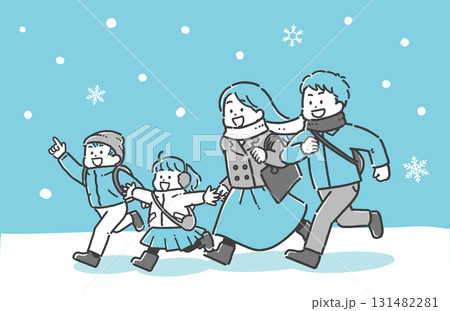 雪の中お出かけする家族のイラスト 雪の中お出かけする家族のイラスト 131482281