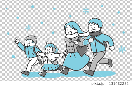 一家人在雪地裡外出的插圖 131482282