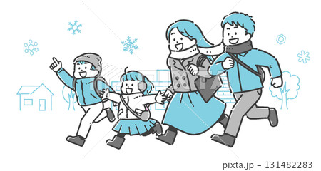 雪の中、町へお出かけする家族のイラスト 131482283