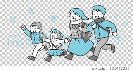 雪の中、町へお出かけする家族のイラスト 131482283