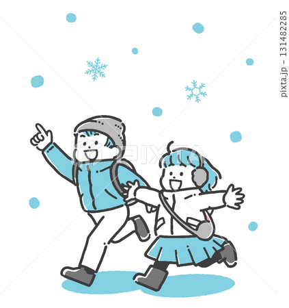 雪の中お出かけする男の子と女の子のイラスト 131482285