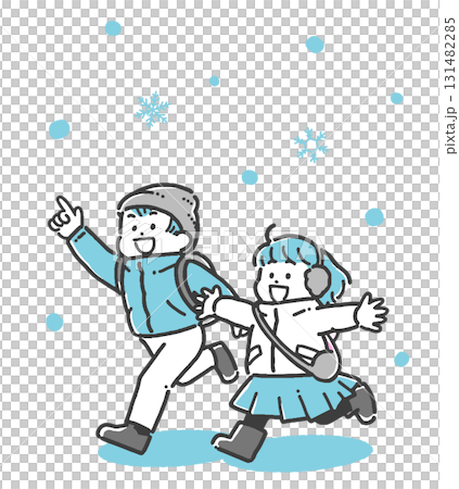 雪の中お出かけする男の子と女の子のイラスト 131482285