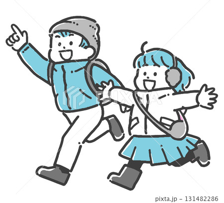 鞄を持ち、走ってお出かけする子どもたちのイラスト 131482286