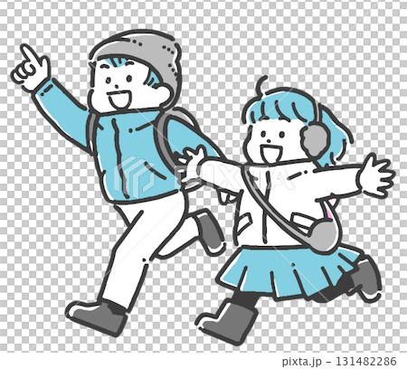 孩子們背著書包奔跑的插圖 孩子們背著書包奔跑的插圖 131482286
