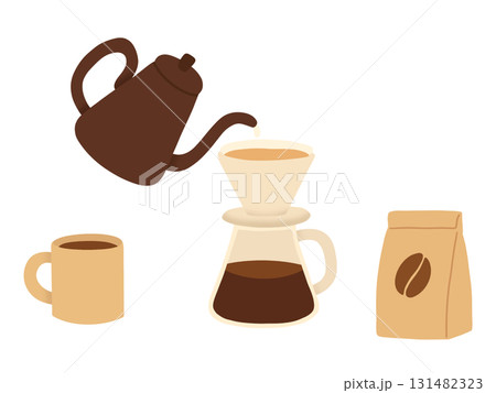 コーヒーを淹れている場面のイラスト、コーヒーグッズ 131482323