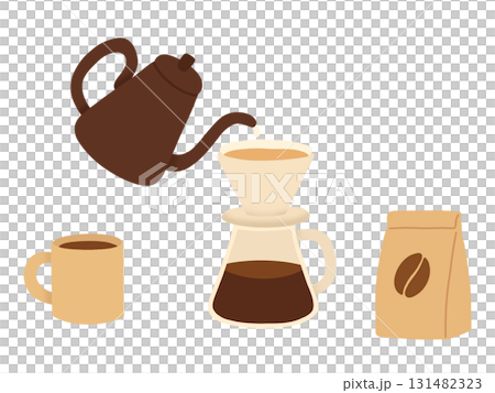 コーヒーを淹れている場面のイラスト、コーヒーグッズ 131482323