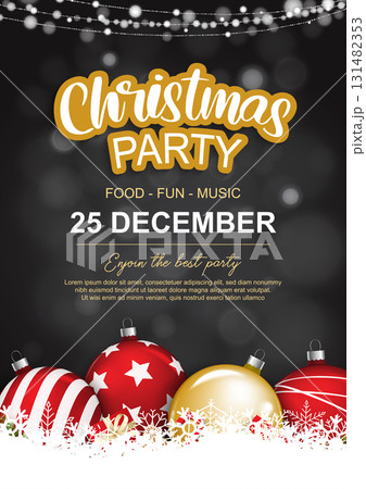 Elegant christmas party with festive ornaments poster template. 131482353