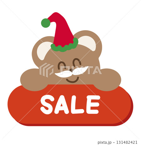 Cute Christmas SALE icon with teddy bear, Santa beard, party hat for online shopping, promotion, sticker, banner, special price, discount, web button, campaign badge, ads, brochure, price tag, animal Cute Christmas SALE icon with teddy bear, Santa beard, party hat for online shopping, promotion, sticker, banner, special price, discount, web button, campaign badge, ads, brochure, price tag, animal 131482421