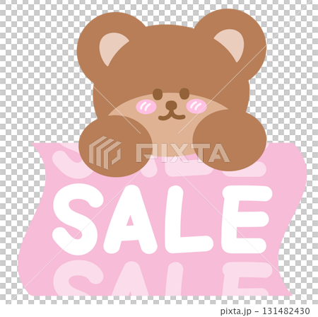 Cute Christmas SALE pink icon with teddy bear for online shopping, promotion, sticker, banner, special price, discount, web button, campaign badge, ads, brochure, price tag, animal 131482430
