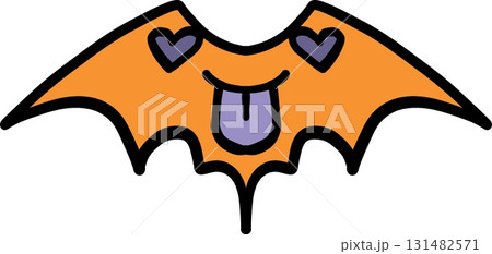 halloween festival. Cartoon bat with hearts and a playful expression. retro trendy groovy halloween illustration in doodle pastel color line style 131482571