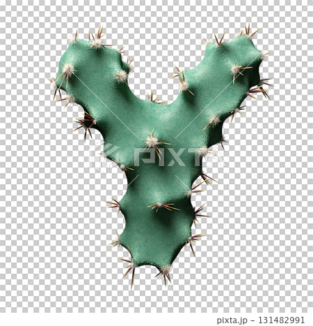Creative Letter Y in Cactus Design with Spikes and Green Texture on White 131482991