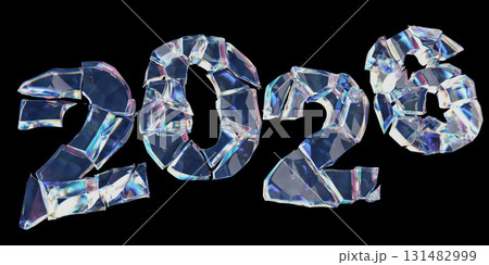 2026 numbers made of shattered glass pieces on black background 131482999