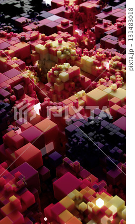 Colorful Abstract 3D Cube Structure with Neon Highlighted Pieces 131483018