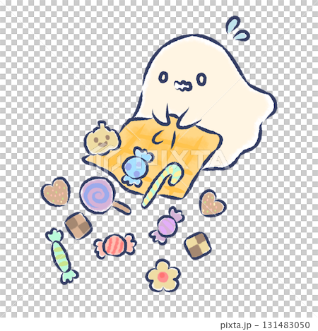 お菓子を落としちゃったおばけさん 131483050
