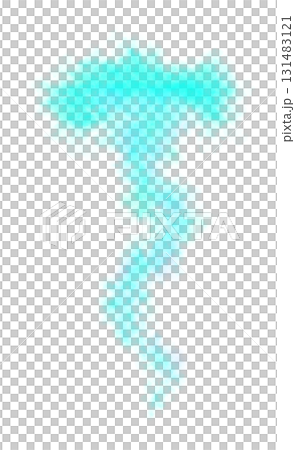 Light blue smoke letter T shape isolated on transparent background with soft texture and abstract foggy appearance 131483121