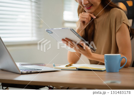 online shopping concept, woman shopping online is a form of electronic commerce from a seller over internet. 131483178