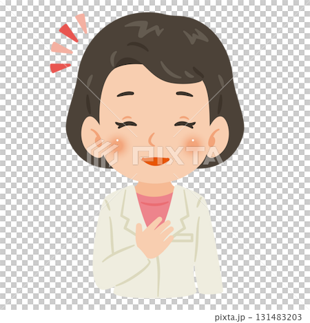 Smiling woman in a white coat, upper body illustration Smiling woman in a white coat, upper body illustration 131483203