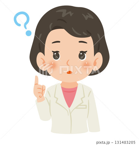 白衣を着た疑問を持つ女性　上半身イラスト 131483205