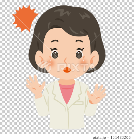 白衣を着た驚く女性　上半身イラスト 131483206