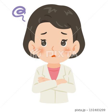 白衣を着た困る女性　上半身イラスト 131483209