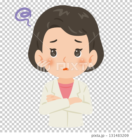白衣を着た困る女性　上半身イラスト 131483209