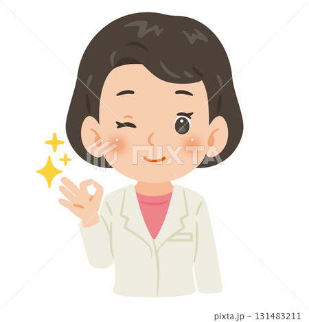 白衣を着たOKサインを出す女性　上半身イラスト 131483211