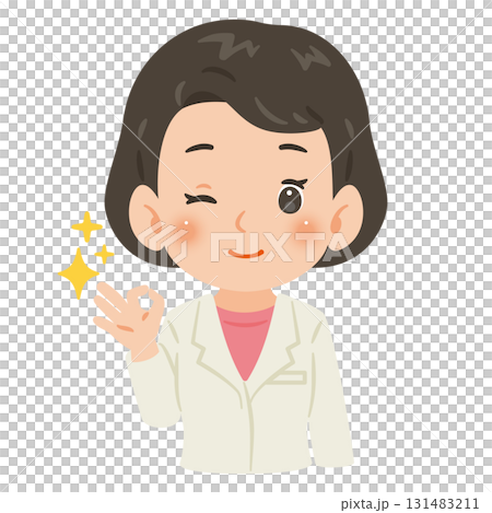 白衣を着たOKサインを出す女性　上半身イラスト 131483211