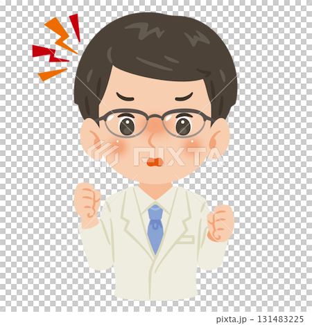 白衣を着た怒る男性 上半身イラスト 白衣を着た怒る男性 上半身イラスト 131483225