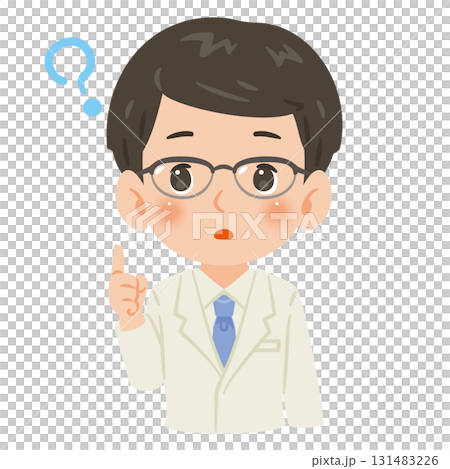 一名身穿白大褂、滿臉疑惑的男子的上半身插圖 一名身穿白大褂、滿臉疑惑的男子的上半身插圖 131483226