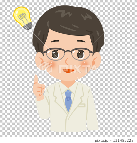 一個穿著白大褂、有想法的男人 — 上身插圖 131483228
