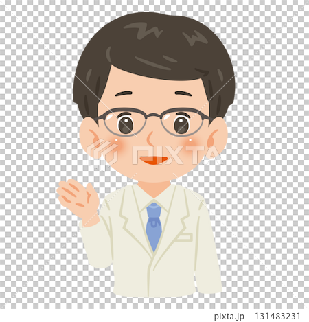 一位身穿白大褂的男士為您引路 — — 上身插圖 131483231