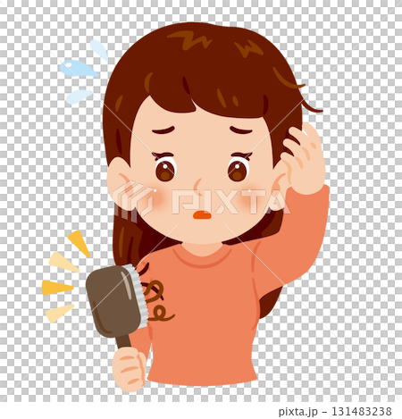 Woman worried about hair loss, upper body illustration Woman worried about hair loss, upper body illustration 131483238