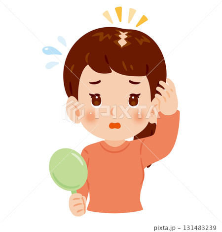 髪の生え際を気にする女性 上半身イラスト 髪の生え際を気にする女性 上半身イラスト 131483239