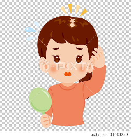 髪の生え際を気にする女性 上半身イラスト 髪の生え際を気にする女性 上半身イラスト 131483239