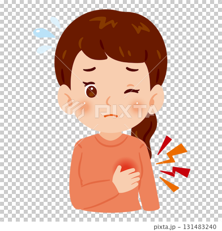 胸の痛みを気にする女性 上半身イラスト 胸の痛みを気にする女性 上半身イラスト 131483240