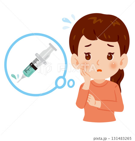 注射器と心配そうな女性　上半身イラスト 131483265