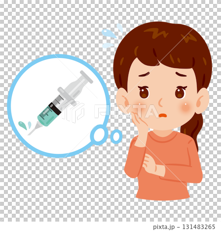注射器と心配そうな女性　上半身イラスト 131483265
