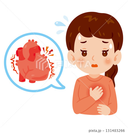 心臓がドキドキする女性　上半身イラスト 131483266