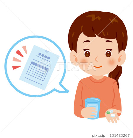 薬を飲む女性　上半身イラスト 131483267