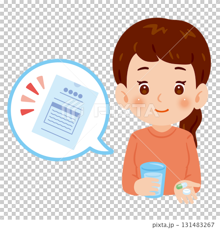 薬を飲む女性　上半身イラスト 131483267
