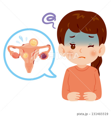 子宮や卵巣が不健康な女性　上半身イラスト 131483319