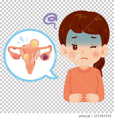 子宮や卵巣が不健康な女性　上半身イラスト 131483319
